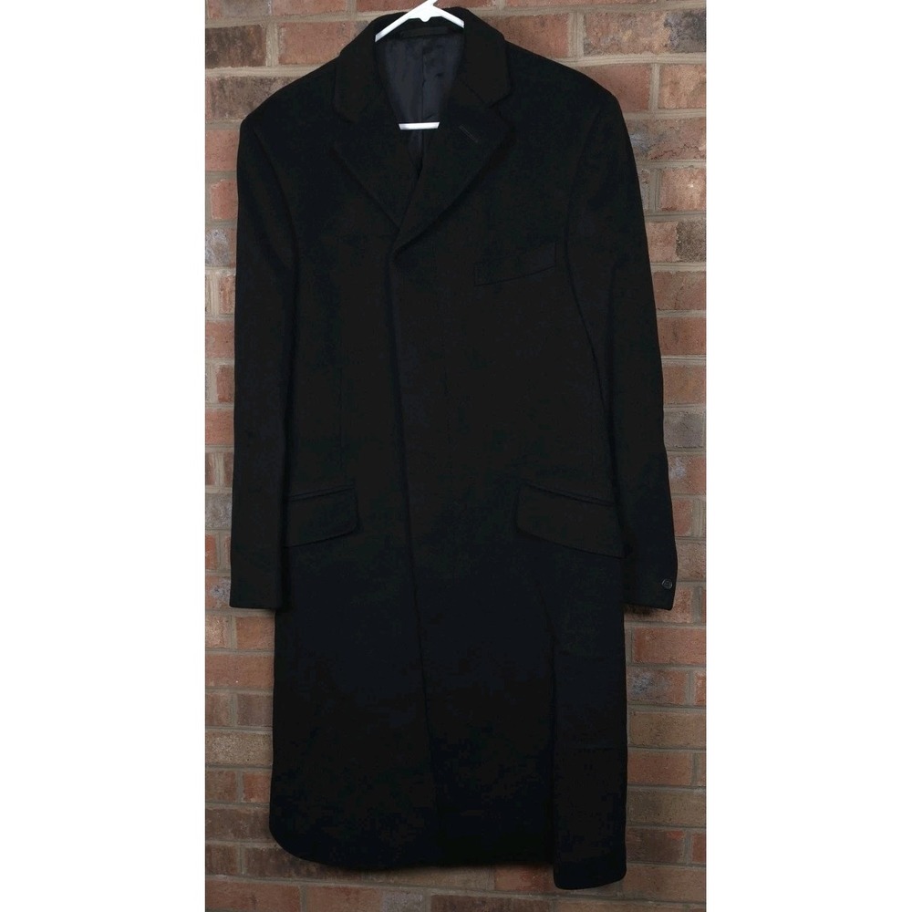 Dunhill Mens 100% Cashmere Black Overcoat Size 40L Made In Switzerland